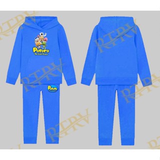 เสื้อกันหนาว มีฮู้ด และกางเกงจ็อกกิ้ง ลาย Pororo And Friends สําหรับเด็ก