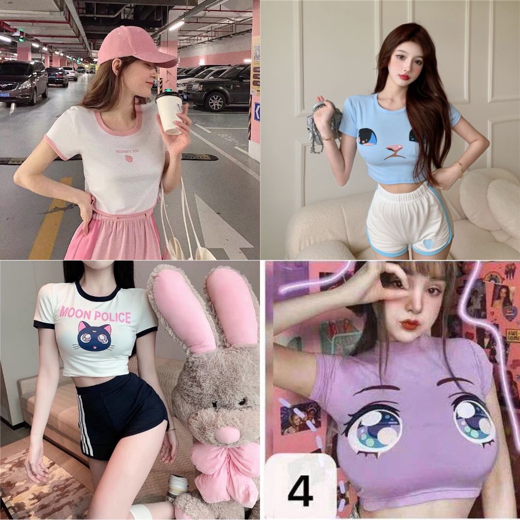 KFC เสื้อยืดคอกลม รัดรูปนมโต ครอปเอวลอย ผ้านิ่มยืด ใส่สบาย #A34