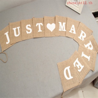 (ZX) พร็อพแบนเนอร์ผ้ากระสอบ ลาย Just Married สไตล์วินเทจ สําหรับตกแต่งงานแต่งงาน