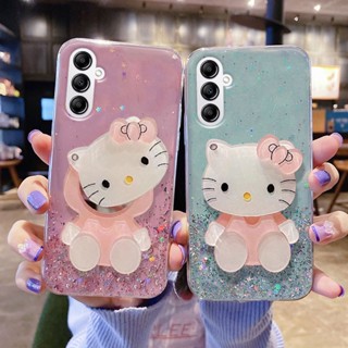 เคสโทรศัพท์มือถือแบบนิ่ม ลายกลิตเตอร์ พร้อมกระจกแต่งหน้าในตัว สําหรับ Samsung Galaxy A54 A34 5G A14 2023 A34 5G 2023