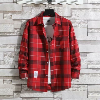 เสื้อเชิ้ตแขนยาว ลายสก๊อต สําหรับผู้ชาย