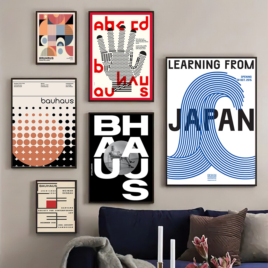 บาโฮออส นิทรรศการโปสเตอร์บทคัดย่อเรขาคณิตผ้าใบจิตรกรรมพิมพ์ภาพสีดําและสีขาวศิลปะสมัยใหม่พิมพ์ตกแต่งผนัง