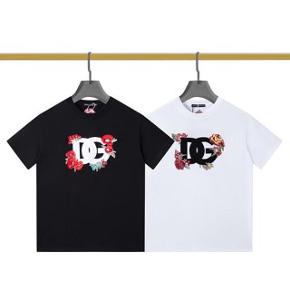 5390 D&amp;G เสื้อยืดลําลอง แขนสั้น ลายดอกไม้ สําหรับผู้หญิง ผู้ชาย