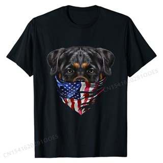 Cotton T-Shirt Rottweiler Dog in Flag of USA Bandana Tops T Shirt New Casual Mens Tshirts Casual_04