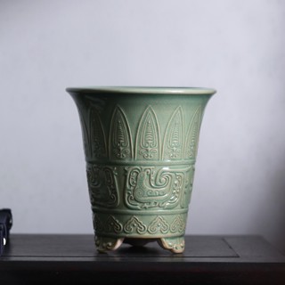 Jingdezhen กระถางดอกไม้เซรามิค เคลือบสีบรอนซ์ สไตล์โบราณ สีฟ้า สีขาว