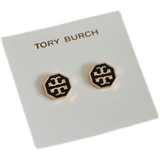 Tory burch ต่างหูตะขอ โลหะผสม ชุบทอง รูปหลายเหลี่ยม แฟชั่น