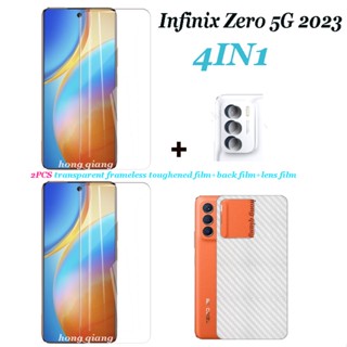 ฟิล์มกระจกนิรภัยใส ไร้ขอบ 4in1 สําหรับ Infinix Zero 5G 2023 20 X Xno 8 8i 2 ชิ้น ฟิล์มเลนส์ 1 ชิ้น ฟิล์มด้านหลัง 1 ชิ้น