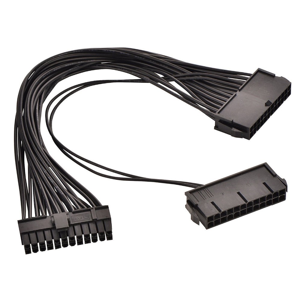 Dual PSU Cable Adapter 24 Pin 20+4 Pin ATX Adapter Extension Cable Dual 24 Pin GPU Cable