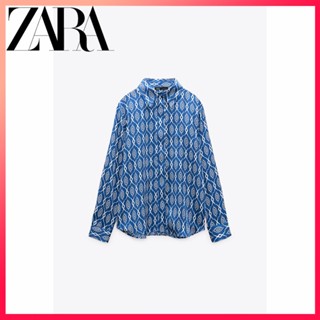 Zara เสื้อเชิ้ต ผ้าซาติน พิมพ์ลาย แฟชั่นฤดูใบไม้ผลิ สําหรับผู้หญิง