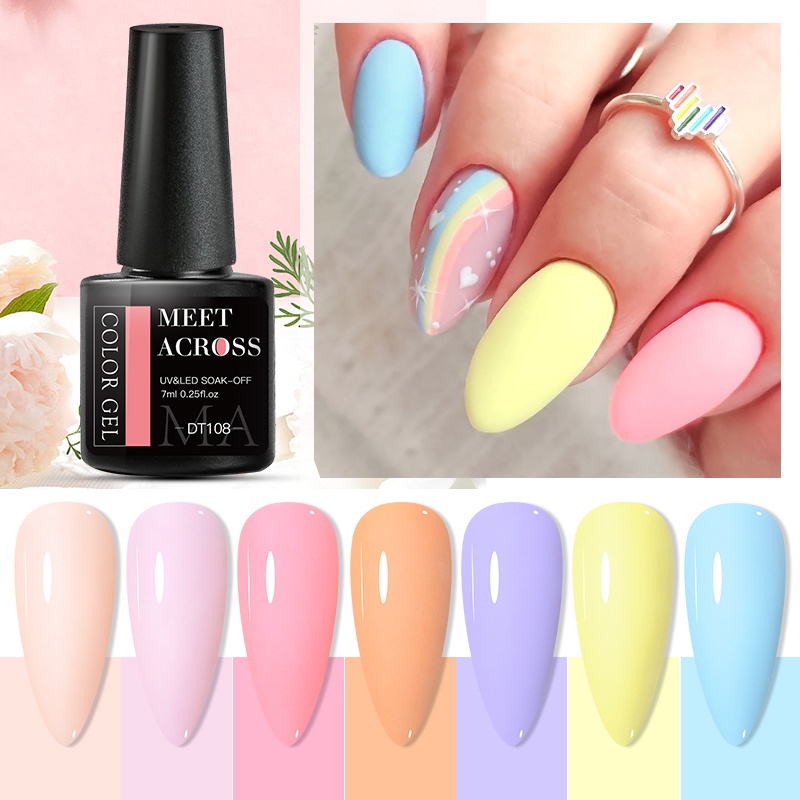 MEET ACROSS ยาทาเล็บเจล กึ่งถาวร UV สีแคนดี้ ขนาด 7ml สําหรับตกแต่งเล็บ