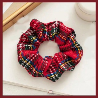 ยางมัดผมลายสกอต ยางมัดผมโดนัทสีแดงลายสกอต พร้อมส่งจากไทย