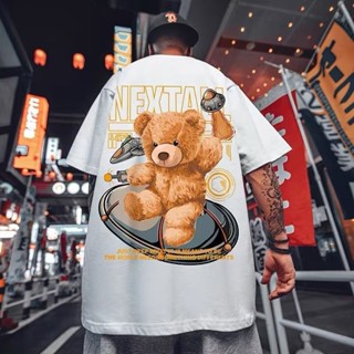 Summer Korean Teddy Bear Design Pattern T Shirt Fashion Unisex Korean Oversized Shirt Men Black White Short Sleeve _02