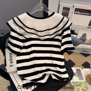 เสื้อเชิ้ตแขนสั้น คอตุ๊กตา ผ้าตาข่าย ทรงหลวม สองชั้น สไตล์เกาหลี แฟชั่นสําหรับผู้หญิงสาวอ้วน