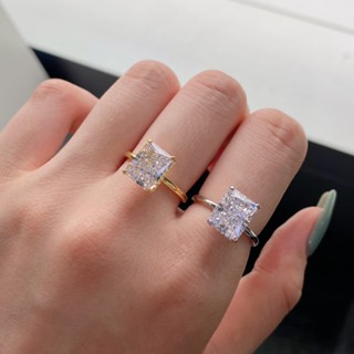 4CT Moissanite diamond Radiant Cut Women Solitaire Ring แหวนเพชรโมอิส สําหรับผู้หญิง