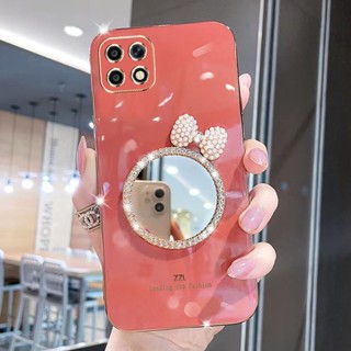 Samsung A22 5G A03S A02S A71 A51 เคสโทรศัพท์มือถือ พร้อมกระจกแต่งหน้า ประดับโบว์ หรูหรา สําหรับ