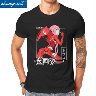 Mens T-Shirt Zero Two 02 Vintage Cotton Tee Shirt Short Sleeve Darling in the Franxx T Shirt Crewneck Clothing Summer