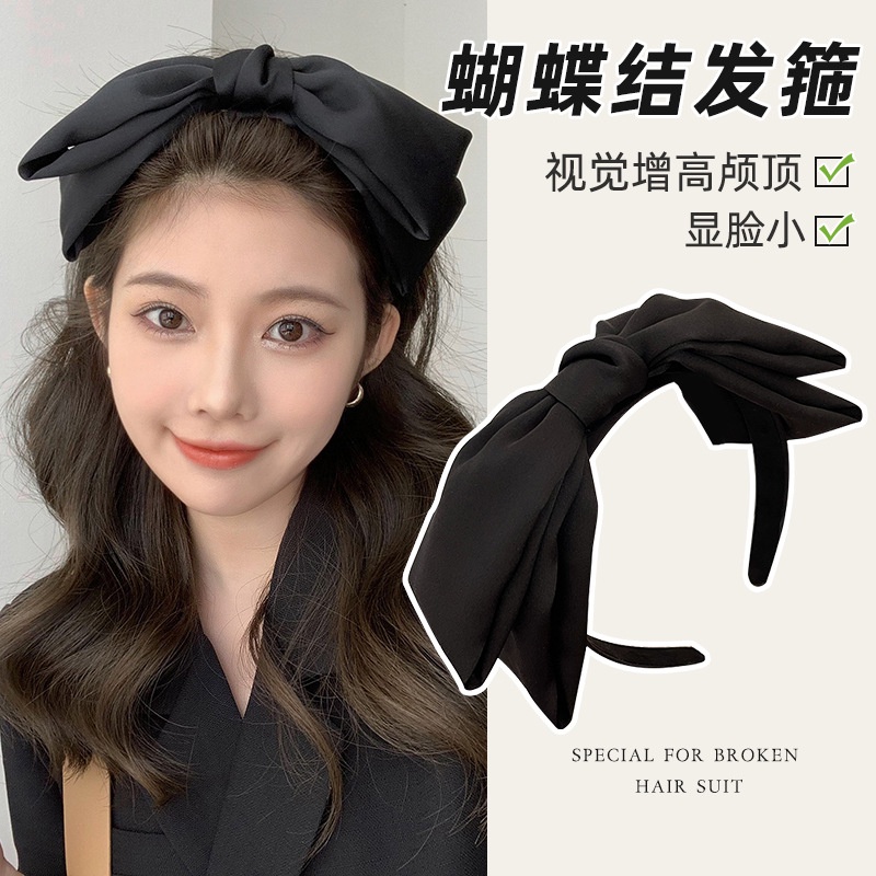 ใหม่ ที่คาดผม โบ สีดํา ขนาดใหญ่ ย้อนยุค ความรู้สึกสูง ที่คาดผม สไตล์เกาหลี แฟชั่น เด็กผู้หญิง เครื่องประดับผม