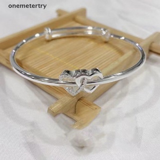 Onem กําไลข้อมือแฟชั่น รูปหัวใจคู่ ปรับได้ สีเงิน เรียบง่าย เครื่องประดับ สําหรับผู้หญิง เพื่อน ของขวัญ n