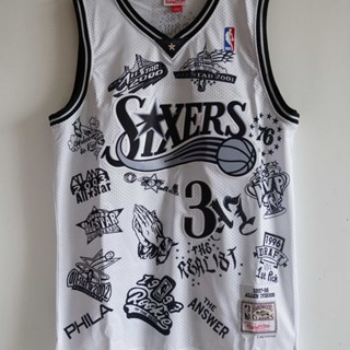 ขายดี เลขที่. หมายเลข 76 คน เสื้อกีฬาแขนสั้น ปักลาย Iverson Jersey Tattoo Version สีดํา สีขาว สไตล์เรโทร สําหรับผู้ชาย ไซซ์ใหญ่ มี 3 ชิ้น 810923