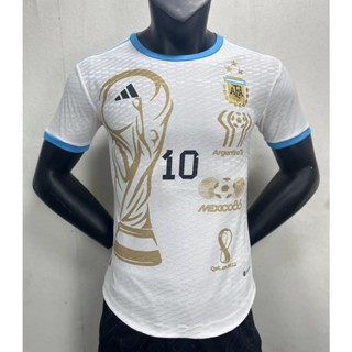 [Player Version] 2324 ใหม่ Argentina Messi Championship เสื้อยืดแขนสั้น ลายฟุตบอล สีขาว คุณภาพดี