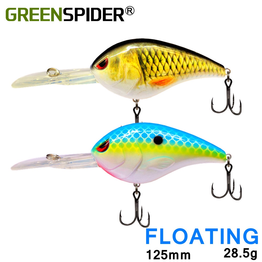 ใหม่ Crankbait 125 มม.28.5g ลอยตกปลา Lure Crank เหยื่อ Hard Lures ความลึก 1-4.5 M สําหรับ Bass Pike ตกปลาน้ําจืด GREENSPIDER
