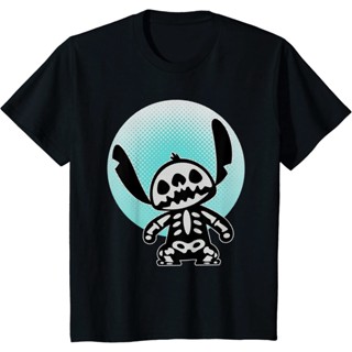 tshirtเสื้อยืดคอกลมฤดูร้อนเสื้อยืดแขนสั้นลําลอง คอกลม พิมพ์ลาย Disney Stitch Skeleton Halftone แฟชั่นสําหรับผู้ชายSto4XL