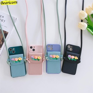 เคสโทรศัพท์มือถือหนัง ซิลิโคน ลายดอกไม้น่ารัก พร้อมสายคล้องคอ และกระเป๋าสตางค์ สําหรับ Xiaomi 10 10i 10s 10T Pro Lite Zoom Redmi 10 Note 10s 10T 10 Pro Max Prime