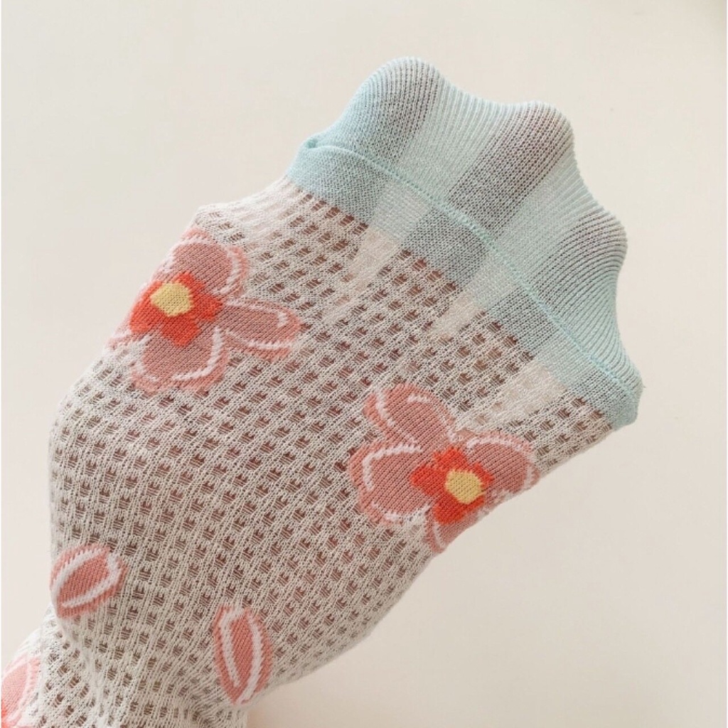 🌈 ถุงเท้า ดอกทิวลิป ลายถัก ลูกไม้ ถุงเท้าแฟชั่น รุ่นเบาสบาย กันลื่น 🌈 - รูปที่ 4