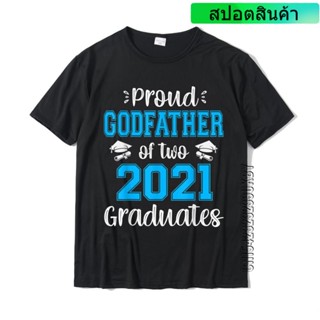 เสื้อยืดผ้าฝ้าย แขนสั้น พิมพ์ลาย Proud Godfather Of Two Graduates Senior  ของขวัญ สําหรับผู้ชาย