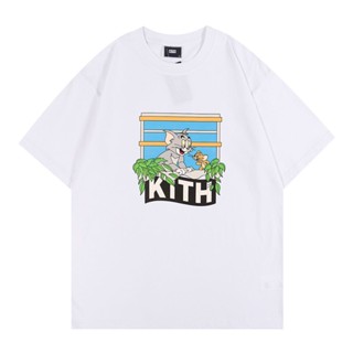 เสื้อยืดแขนสั้น ผ้าฝ้าย พิมพ์ลาย Kith XTom Jerry Cat &amp; Mouse ทรงหลวม อเนกประสงค์ สําหรับผู้ชาย และผู้หญิง