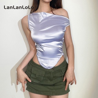 Lanlanlolo เสื้อกล้าม แขนกุด เข้ารูป สีพื้น เข้ากับทุกการแต่งกาย สําหรับผู้หญิง 2023