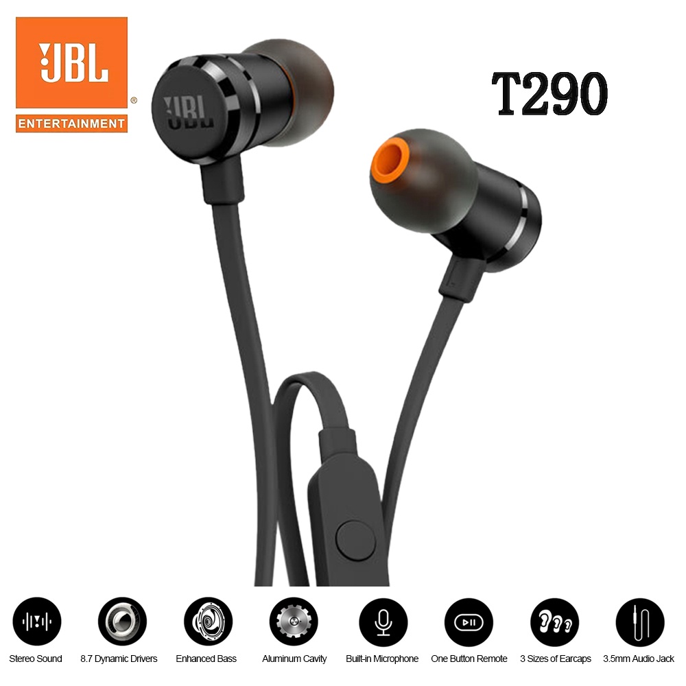 Jbl T290 ชุดหูฟังสเตอริโอ เบสหนัก พร้อมไมโครโฟน อลูมิเนียมในตัว