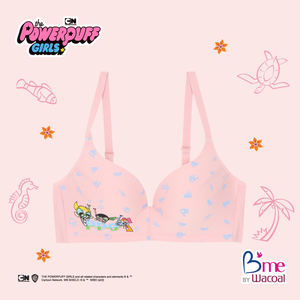 ▤B'me เสื้อชั้นใน The Powerpuff Girls  รุ่น ME1A1F สีครีม สีชมพู  (ลาย Travelling in the sea) เข้าคู