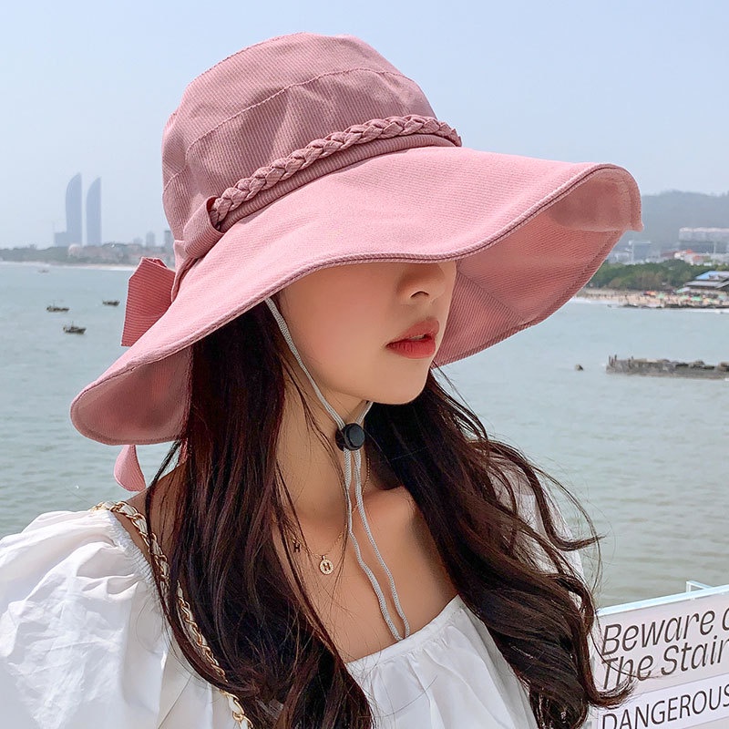 ผู้หญิงหมวกบิ๊กปีกหมวกดวงอาทิตย์โบว์ถังหมวก