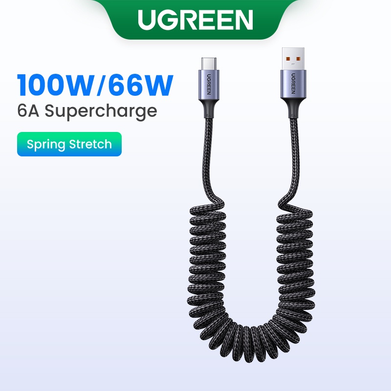 Ugreen สายชาร์จ USB Type C 100W 6A 2A ยืดหยุ่น สําหรับรถยนต์