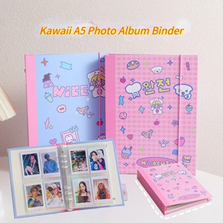 Kawaii สมุดอัลบั้มรูปภาพ Kpop ขนาด A5 6 รู ปกกระดาษแข็ง 3/5 นิ้ว สําหรับใส่การ์ด เครื่องเขียน