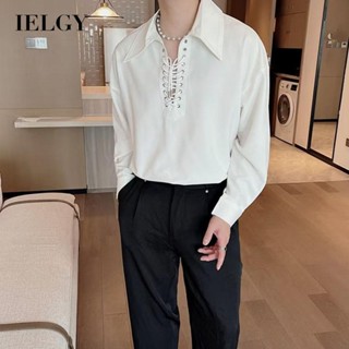 IELGY เสื้อเชิ้ตแขนยาว ทรงหลวม สีพื้น เทรนด์สําหรับผู้ชาย