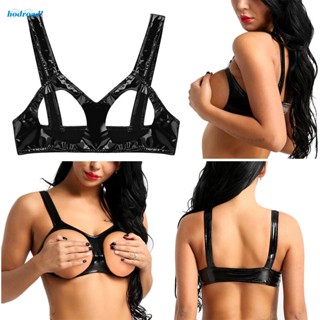 【HODRD】Ladies Bra Unpadded Hollow out Nightclub Performance Casual Sexy Clubwear Ladies Faux leather【Fashion】