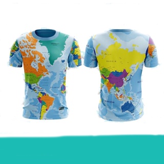 [พร้อมส่ง] เสื้อยืดแขนสั้น ผ้าไมโครไฟเบอร์ พิมพ์ลายแผนที่โลก Baju Global Map Eboq Jersey Sublimation