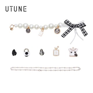 UTUNE สายโซ่ลูกปัดไข่มุก สไตล์พังก์ โรมัน ถอดออกได้ สําหรับตกแต่งรองเท้าผ้าใบ DIY