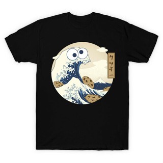 Sanc6 [พร้อมส่ง] เสื้อยืดแขนสั้นลําลอง ผ้าฝ้าย 100% พิมพ์ลาย The Great Wave Off Sesame Muppet Cookie Monster สีดํา พลัสไ