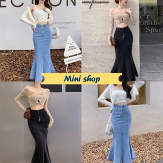 Mini shop🌸พร้อมส่ง🌸 (908New) กระโปรงเอวสูง ทรงปลายบาย ใส่ได้ทั้งหน้าและหลัง กำลังมาแรง  -NZ