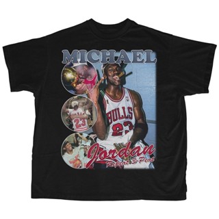 oversize T-shirt เสื้อยืดคอกลมแขนสั้นผ้าฝ้ายแฟชั่นคลาสสิกพิมพ์ Michael Jordan สําหรับผู้ชาย S-5XL