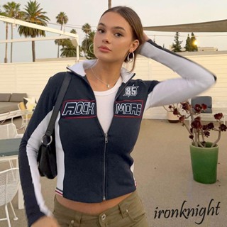 ironknight-Y2K Women 90s Vintage Grunge Aesthetic Track Jacket