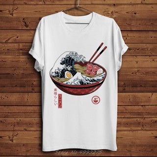 oversize T-shirt เสื้อยืดลําลอง แขนสั้น คอกลม ลาย Great Ramen Wave สีขาว สไตล์วินเทจ ญี่ปุ่น สําหรับผู้ชาย และผู้หญิง S-