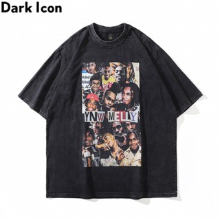 Dark Icon American Style Washed Cotton Vintage Short Sleeve T Shirt For Men And Women Loose Hip Hop Streetwear Over_04