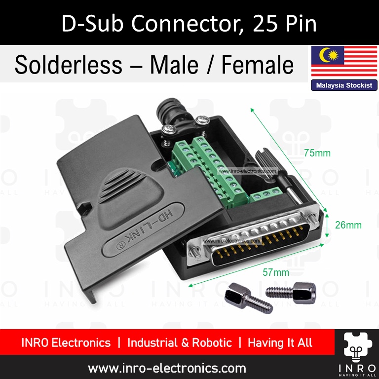 [Solderless] ขั้วต่อ DB25 D-Sub ไร้บัดกรี, 25 Pin Serial Port Dsub, RS-232 RS232 RS485 RS422 Connect