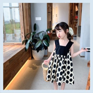 Childrens polka dot vest dress 2023 Summer new Korean girls baby stitching polka dot suspender dress