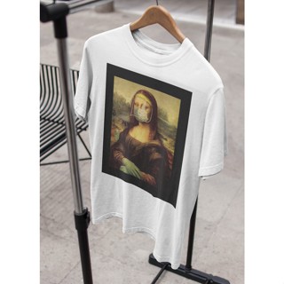 เสื้อยืด Unisex รุ่น Monalisa and Mask T-Shirt สวยใส่สบายแบรนด์ Khepri 100%cotton comb รีดทับลายได้เลย ไม่ยืดไม่หดไม่ขุย