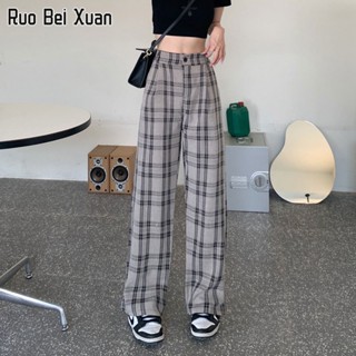 RUO BEI XAUN กางเกงขายาวผู้หญิง เกาหลี หลวม เอวสูง บาง ตรง ลำลอง กางเกงขากว้าง ชุดกางเกง